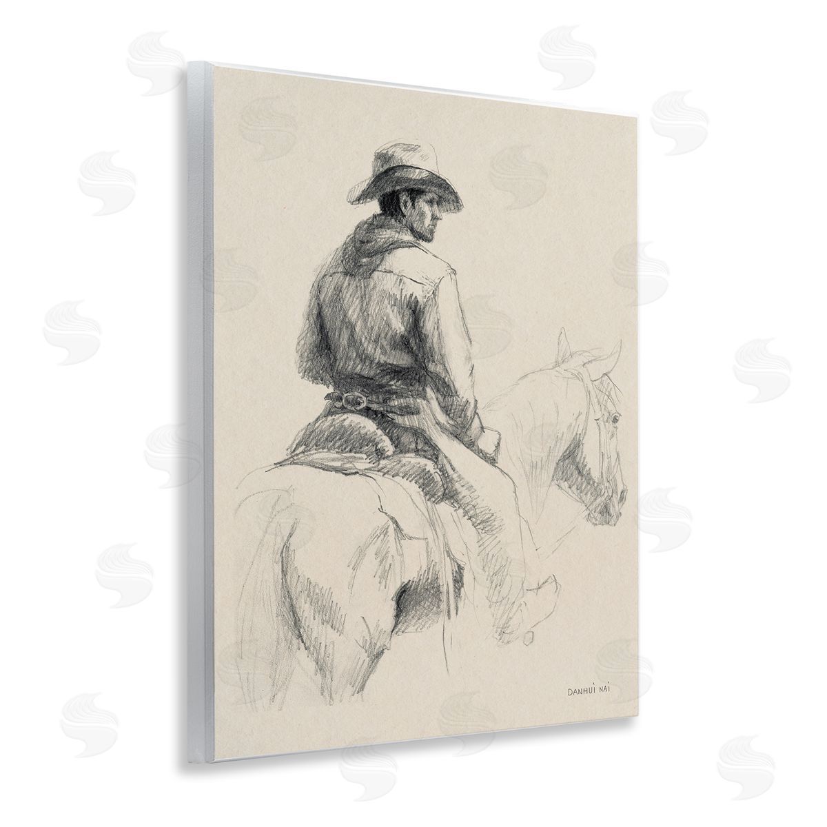 Cowboy & Horse Sketch Wood Plaque Wall Art, Home Decor by Danhui Nai