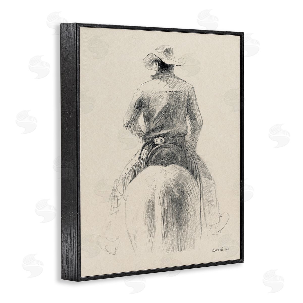 Traditional Drawing of Cowboy Black Frame Print Wall Art, Home Decor by Danhui Nai
