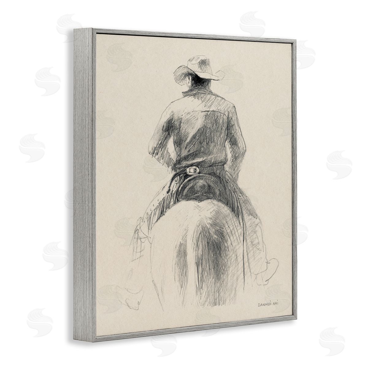 Traditional Drawing of Cowboy Grey Frame Print Wall Art, Home Decor by Danhui Nai