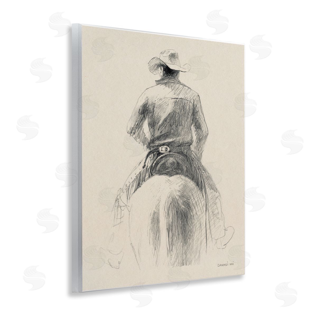 Traditional Drawing of Cowboy Wood Plaque Wall Art, Home Decor by Danhui Nai
