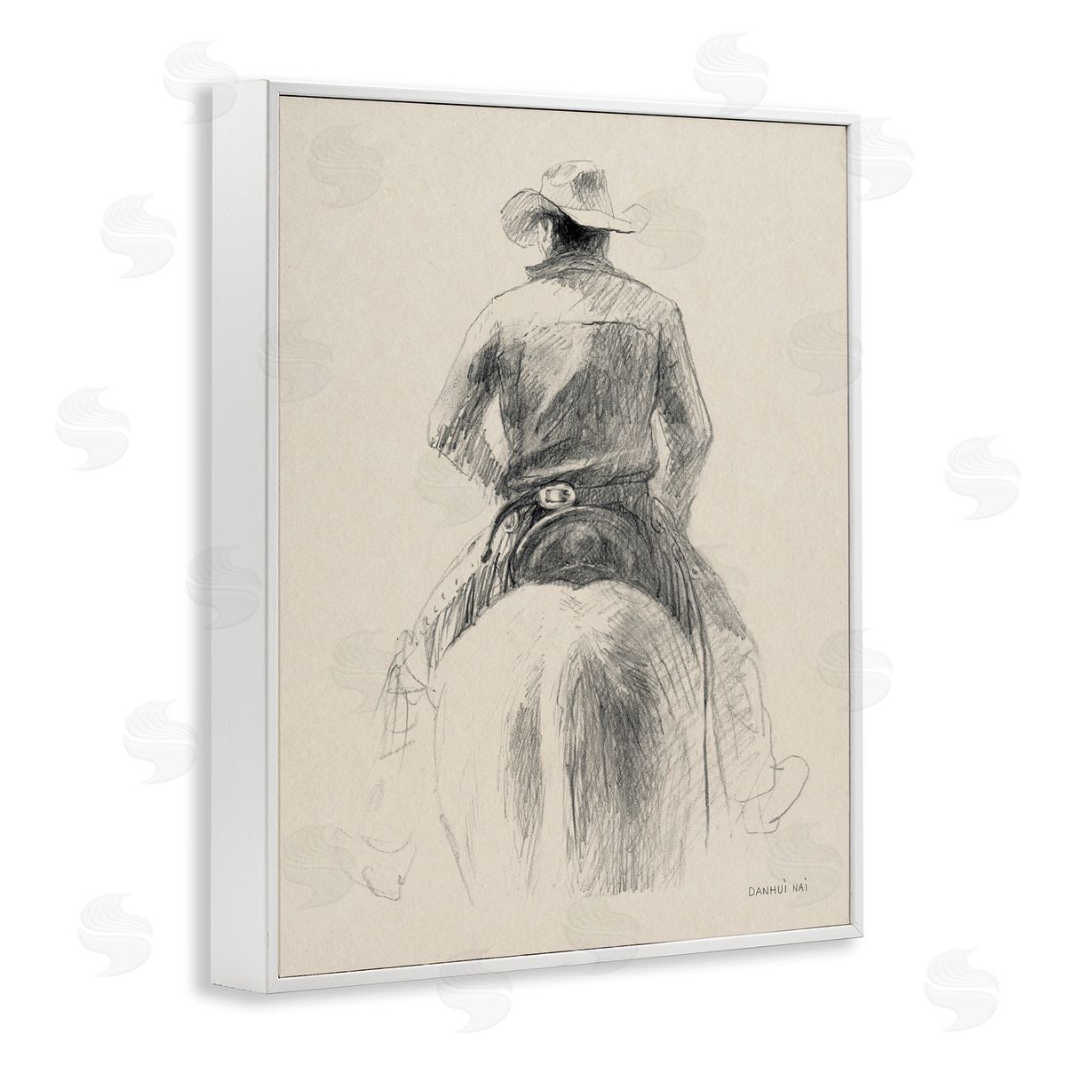 Traditional Drawing of Cowboy White Frame Print Wall Art, Home Decor by Danhui Nai