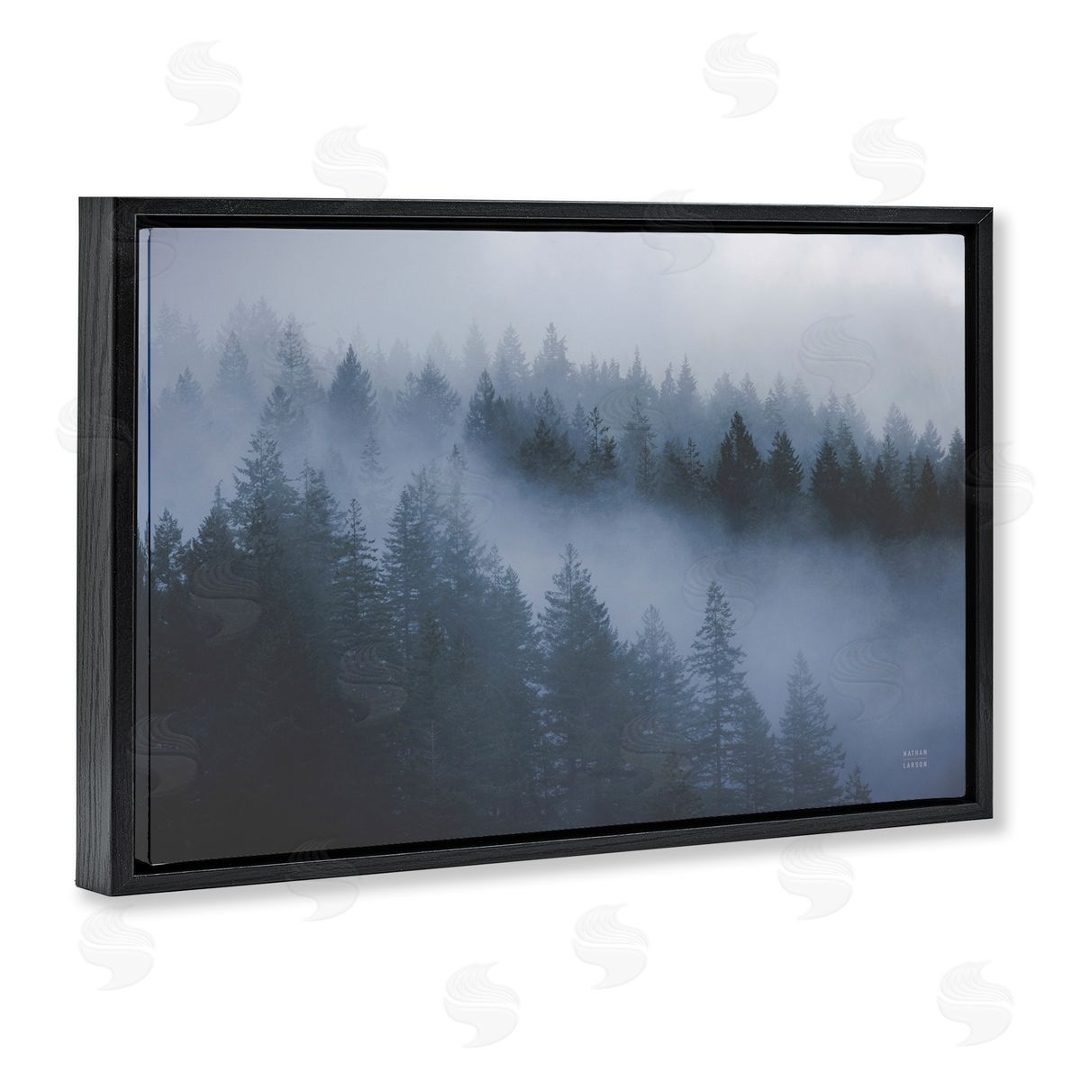 Fog Filled Trees Landscape Black Floating Frame Canvas Wall Art, Home Decor by Nathan Larson