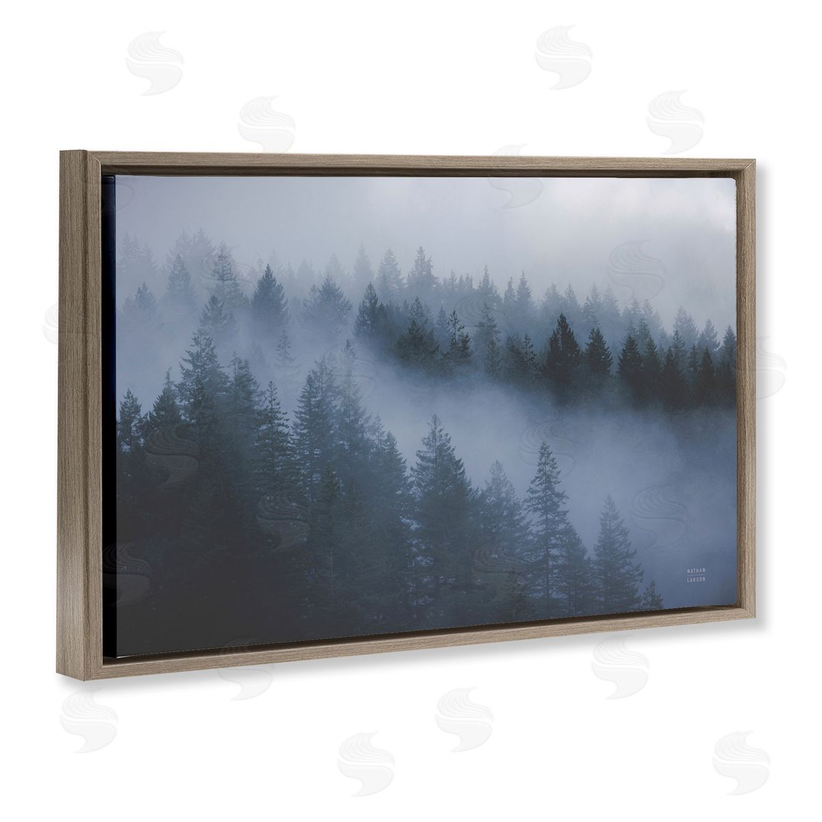 Fog Filled Trees Landscape Brown Floating Frame Canvas Wall Art, Home Decor by Nathan Larson