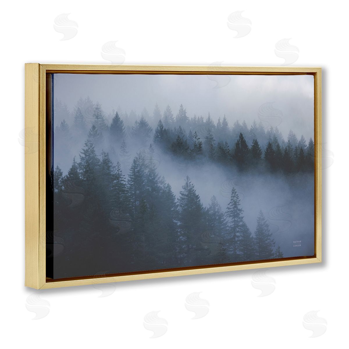 Fog Filled Trees Landscape Gold Floating Frame Canvas Wall Art, Home Decor by Nathan Larson