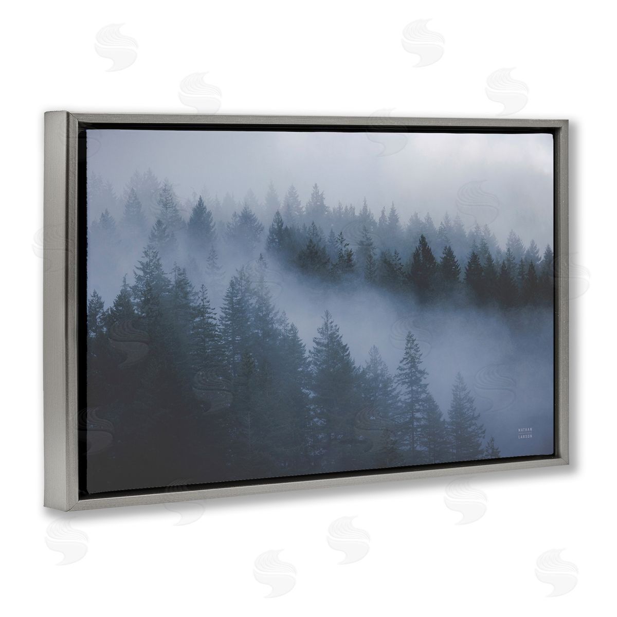 Fog Filled Trees Landscape Grey Floating Frame Canvas Wall Art, Home Decor by Nathan Larson
