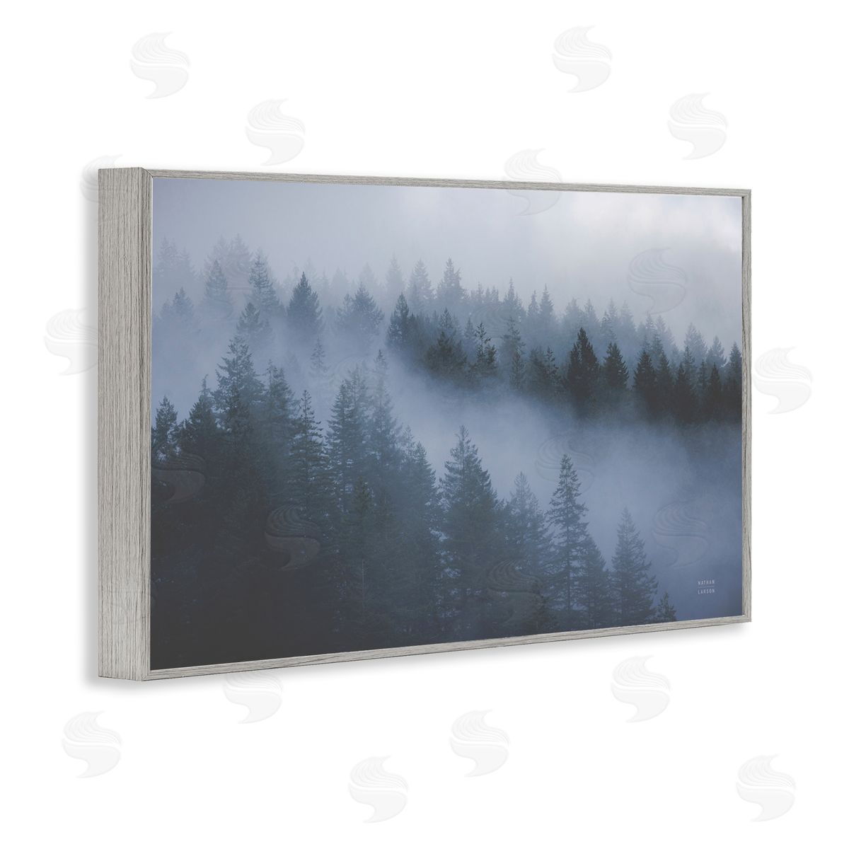 Fog Filled Trees Landscape Grey Frame Print Wall Art, Home Decor by Nathan Larson