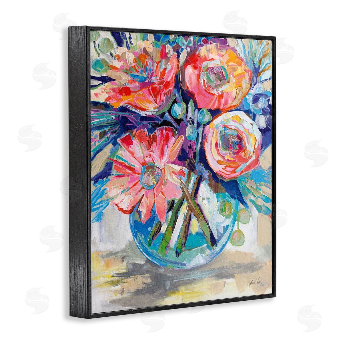 Harpers Bouquet Flowers Black Frame Print Wall Art, Home Decor by Jeanette Vertentes