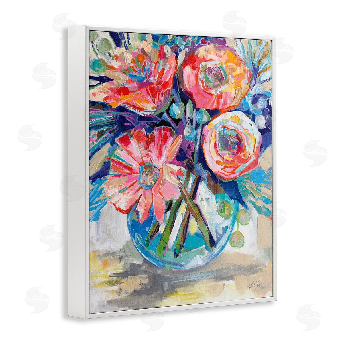 Harpers Bouquet Flowers White Frame Print Wall Art, Home Decor by Jeanette Vertentes