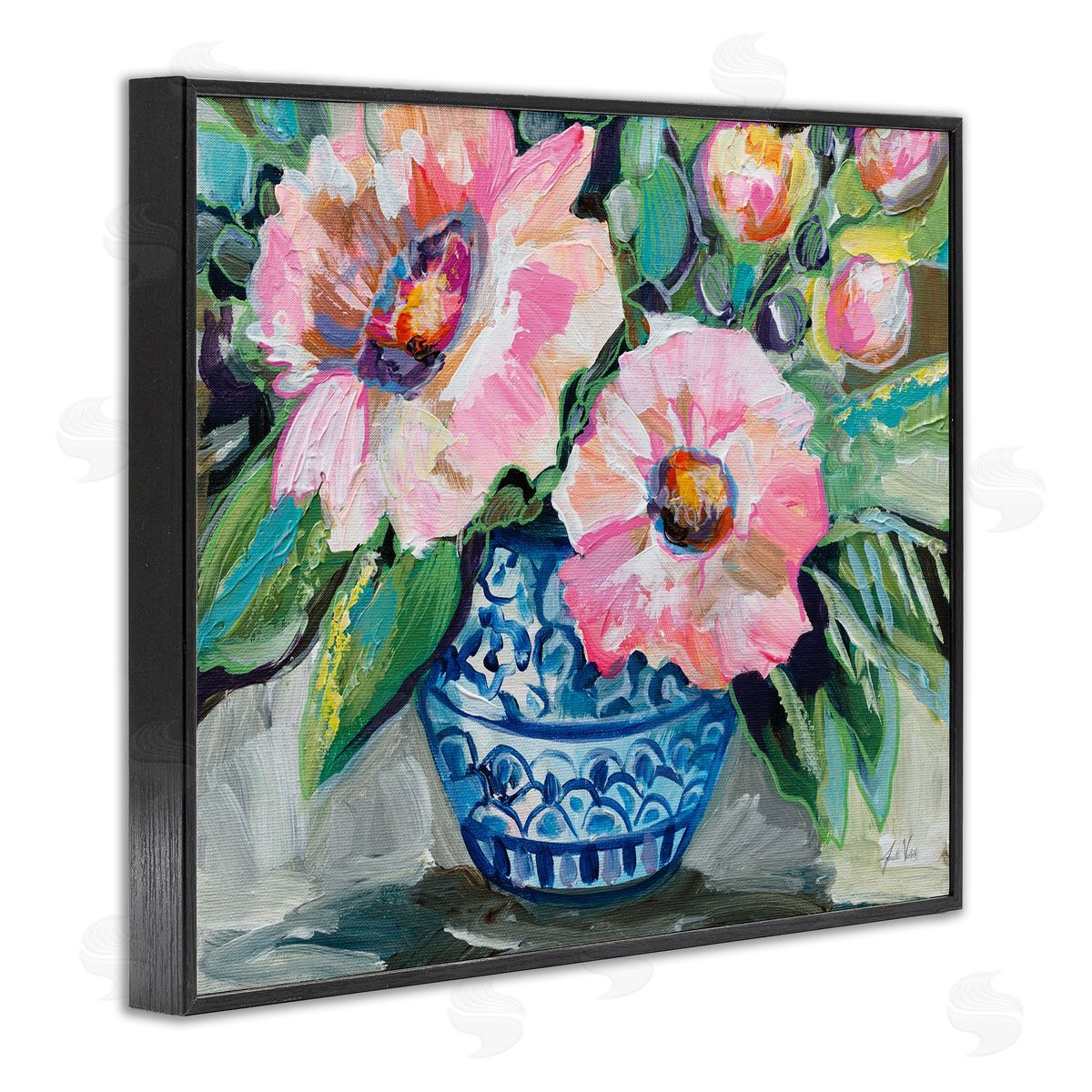 Pink Gerber Daisy Bouquet Black Frame Print Wall Art, Home Decor by Jeanette Vertentes