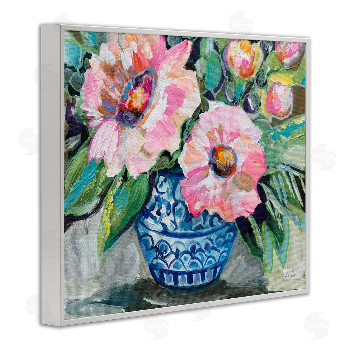 Pink Gerber Daisy Bouquet White Frame Print Wall Art, Home Decor by Jeanette Vertentes