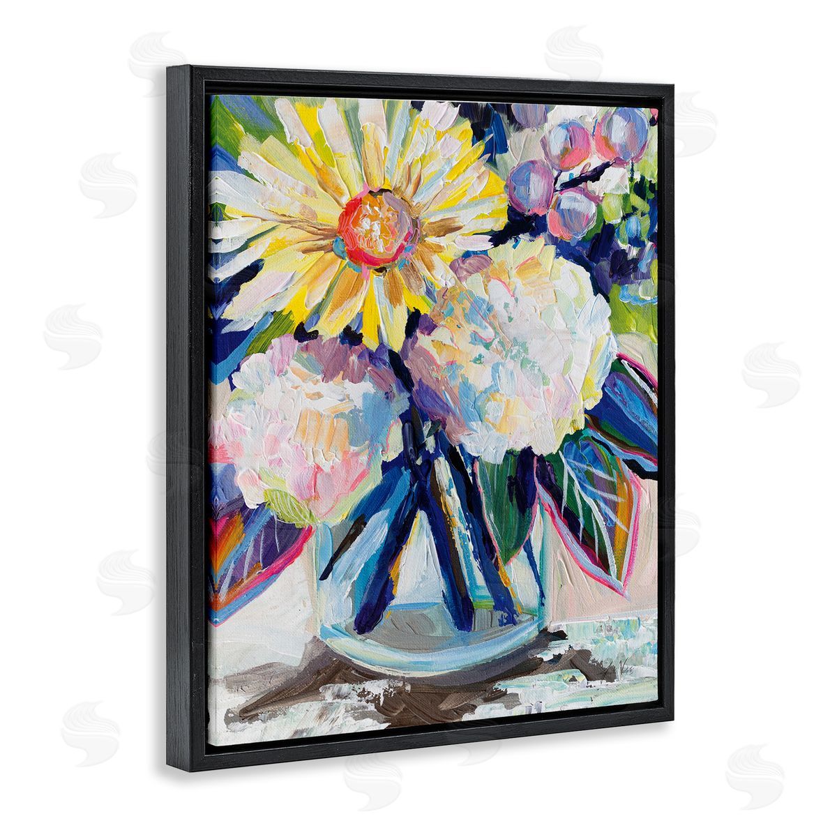 Yearning Mixed Bouquet Black Floating Frame Canvas Wall Art, Home Decor by Jeanette Vertentes