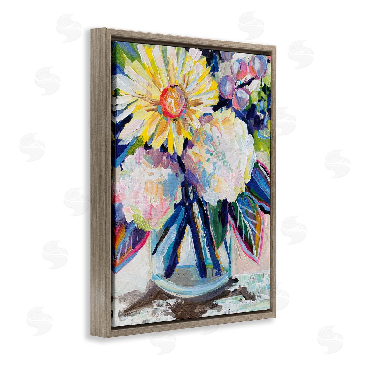 Yearning Mixed Bouquet Brown Floating Frame Canvas Wall Art, Home Decor by Jeanette Vertentes