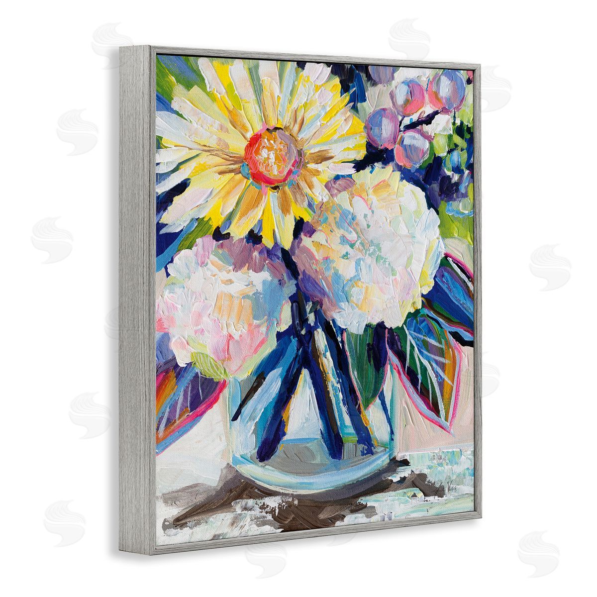 Yearning Mixed Bouquet Grey Frame Print Wall Art, Home Decor by Jeanette Vertentes