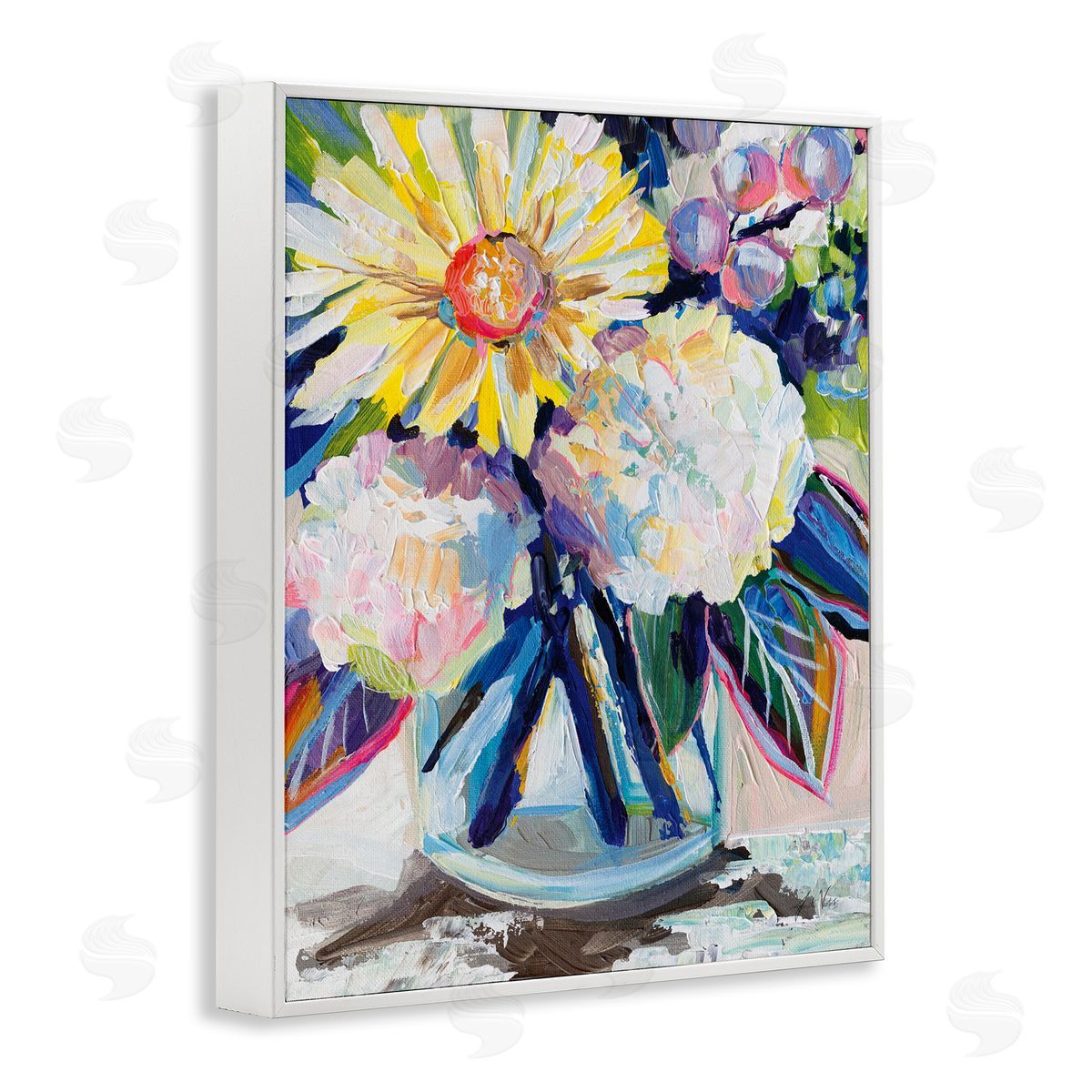 Yearning Mixed Bouquet White Frame Print Wall Art, Home Decor by Jeanette Vertentes