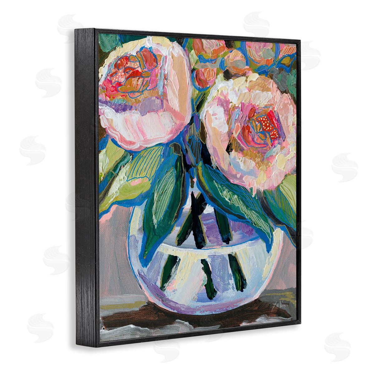 Gifted Pink Peonies Black Frame Print Wall Art, Home Decor by Jeanette Vertentes