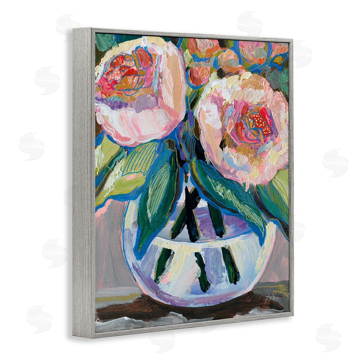 Gifted Pink Peonies Grey Frame Print Wall Art, Home Decor by Jeanette Vertentes