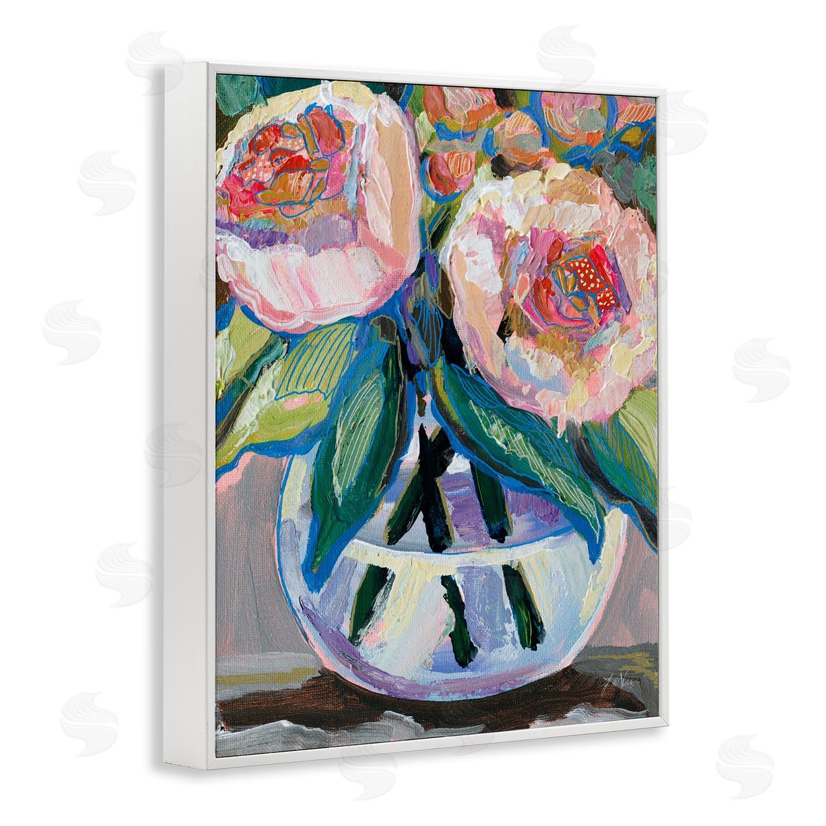 Gifted Pink Peonies White Frame Print Wall Art, Home Decor by Jeanette Vertentes