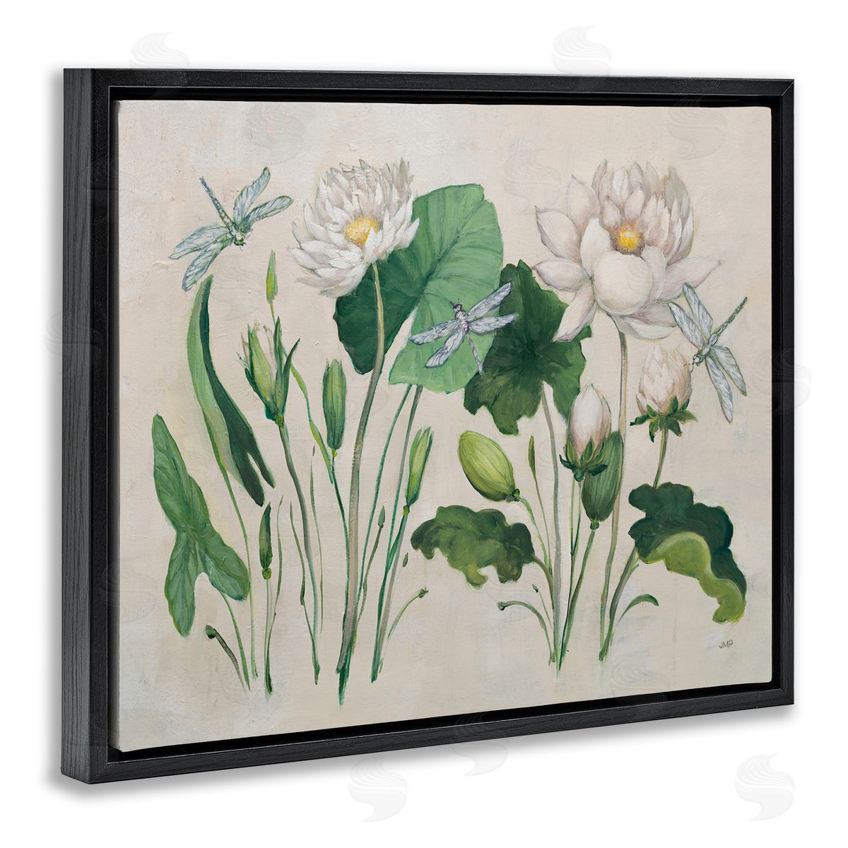 Tranquil Lilies Vintage Black Floating Frame Canvas Wall Art, Home Decor by Julia Purinton