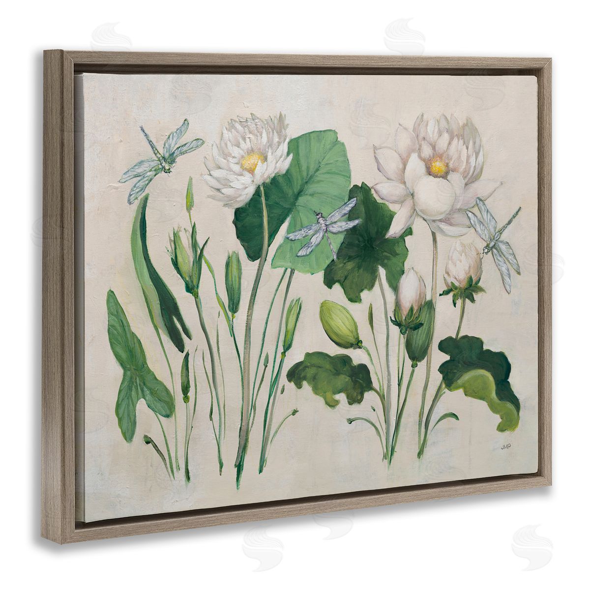 Tranquil Lilies Vintage Brown Floating Frame Canvas Wall Art, Home Decor by Julia Purinton
