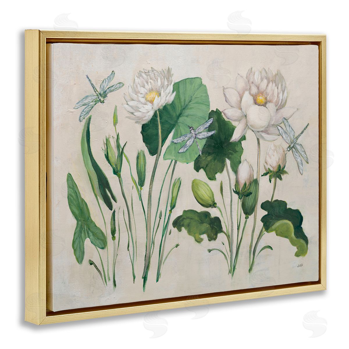Tranquil Lilies Vintage Gold Floating Frame Canvas Wall Art, Home Decor by Julia Purinton