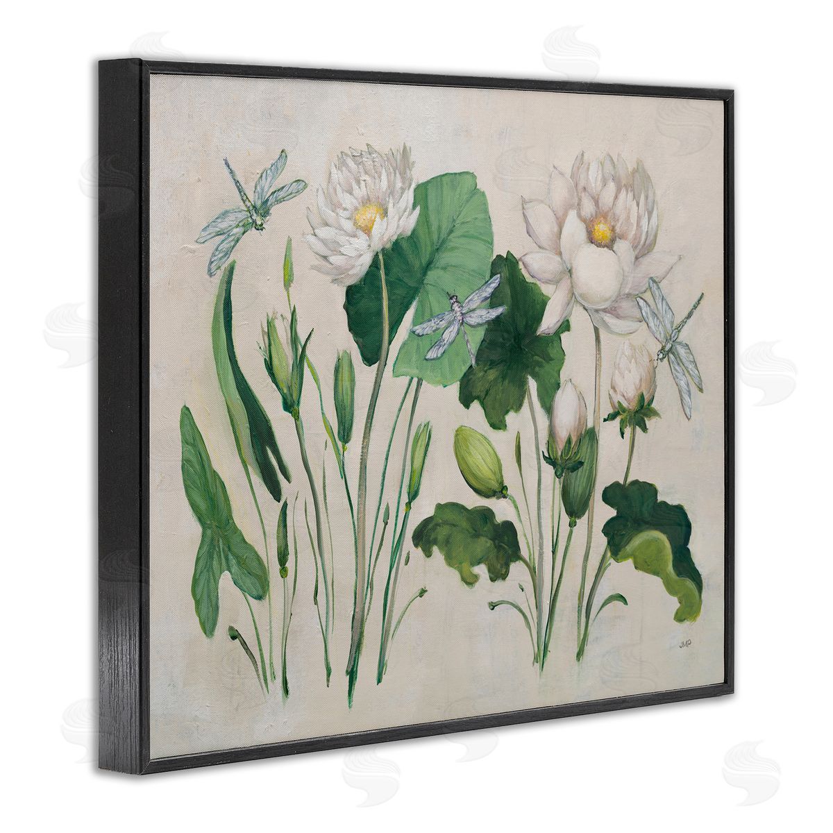 Tranquil Lilies Vintage Black Frame Print Wall Art, Home Decor by Julia Purinton
