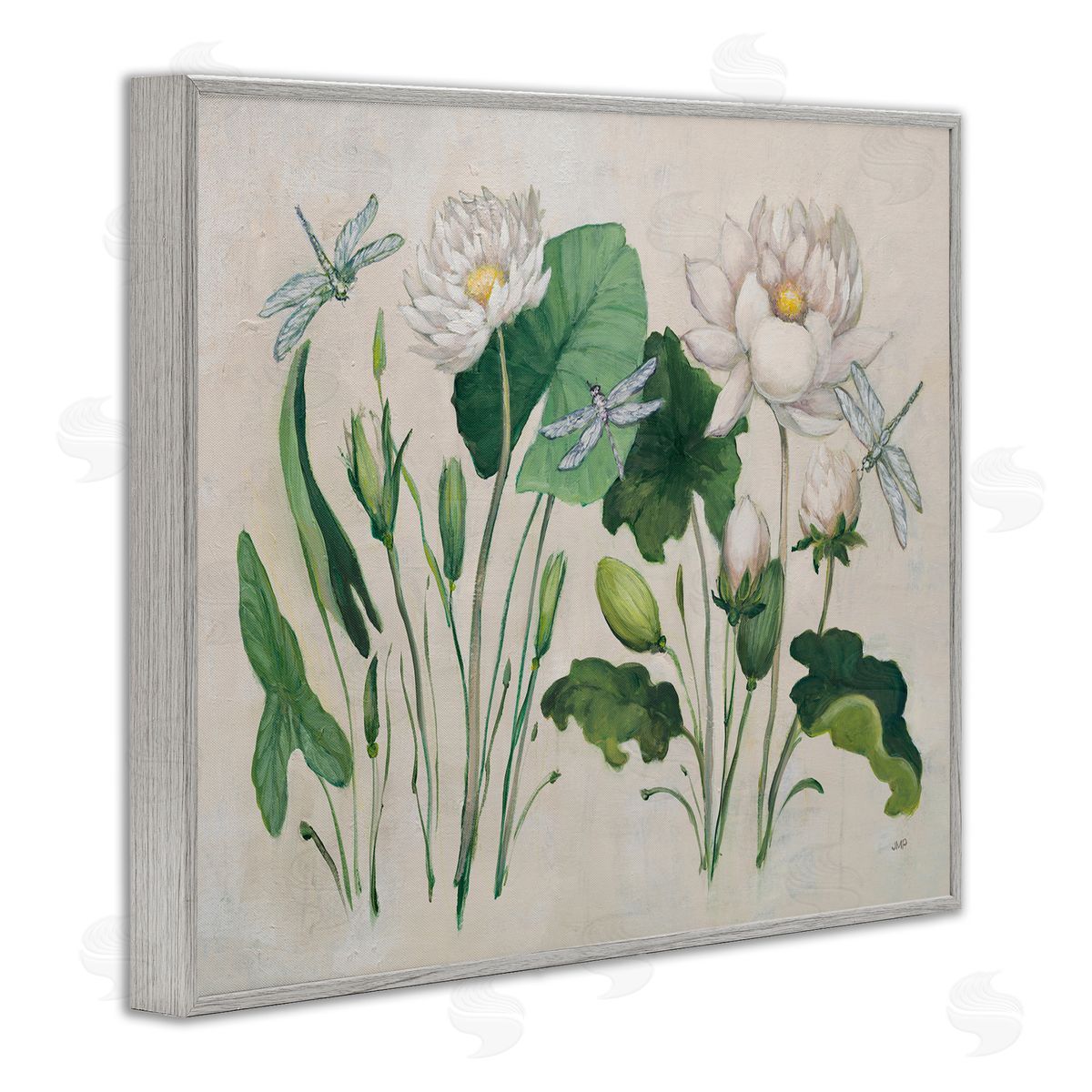 Tranquil Lilies Vintage Grey Frame Print Wall Art, Home Decor by Julia Purinton