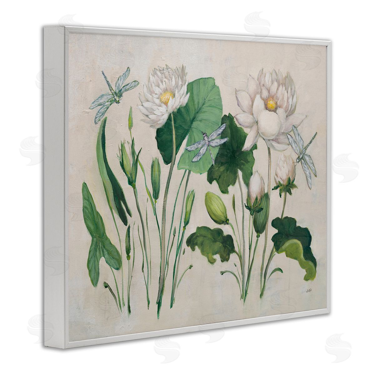 Tranquil Lilies Vintage White Frame Print Wall Art, Home Decor by Julia Purinton