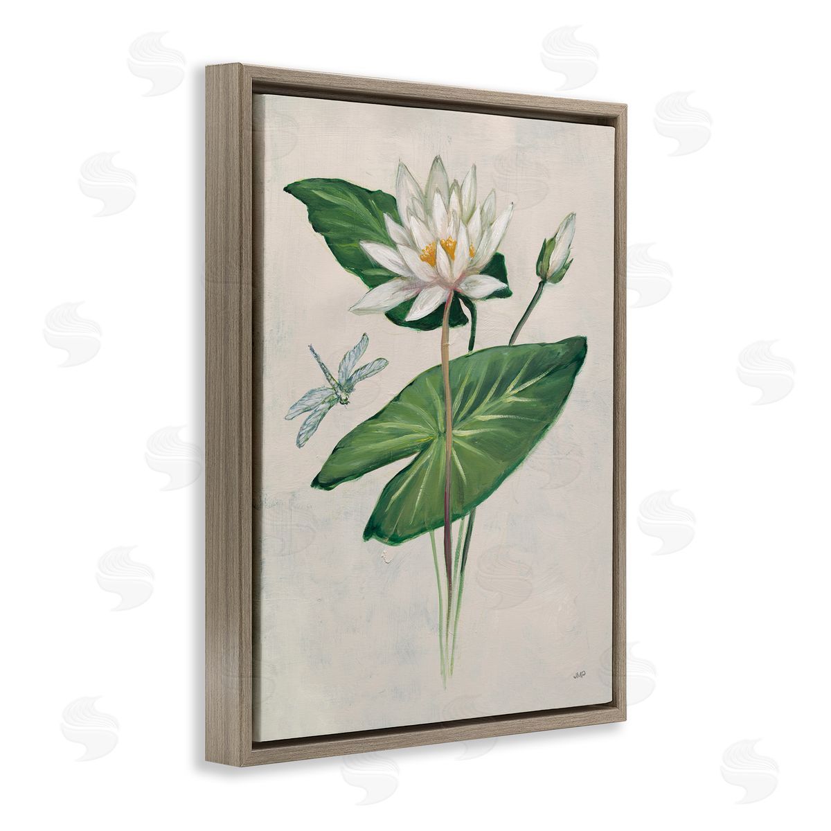 Graceful Lily Pad Brown Floating Frame Canvas Wall Art, Home Decor by Julia Purinton