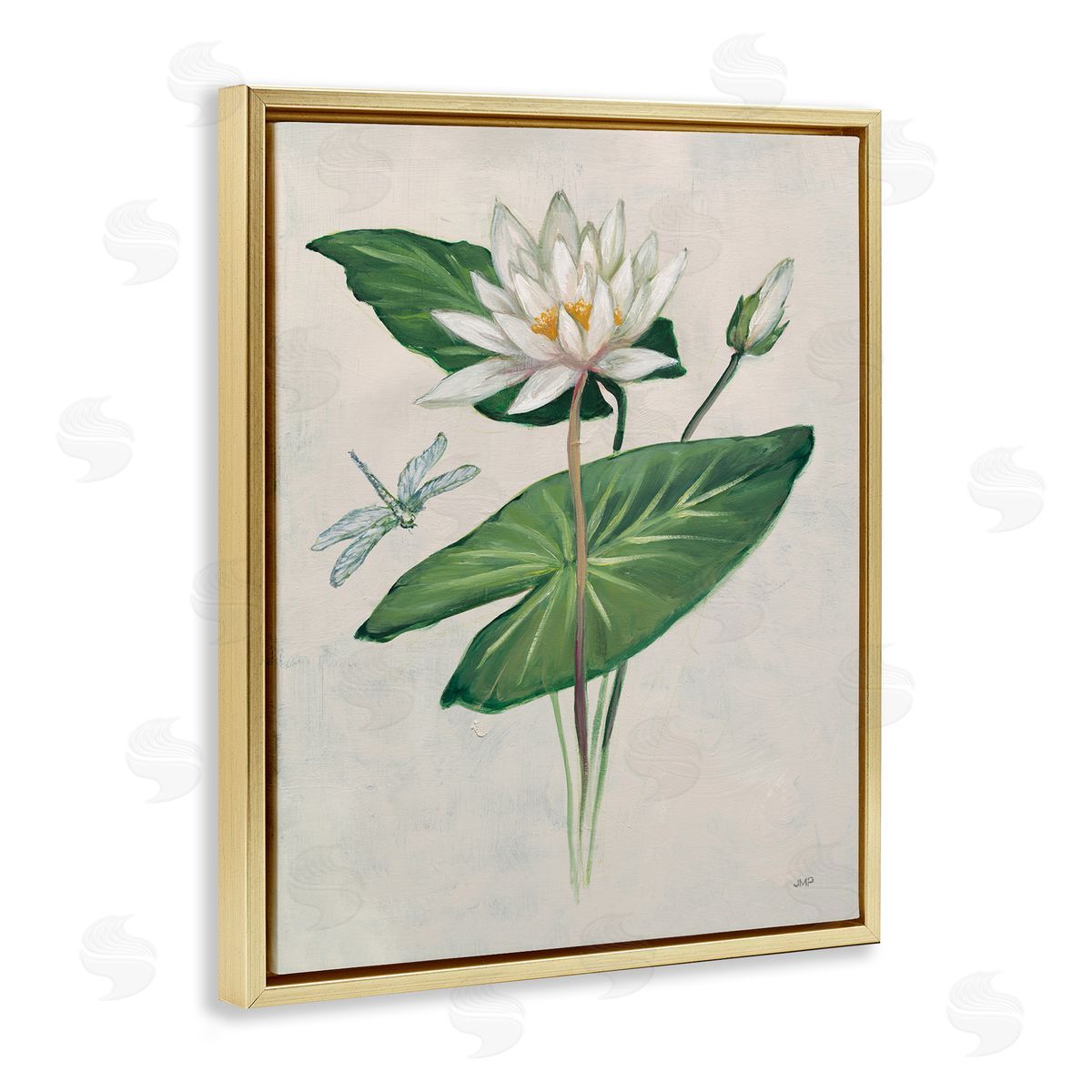 Graceful Lily Pad Gold Floating Frame Canvas Wall Art, Home Decor by Julia Purinton