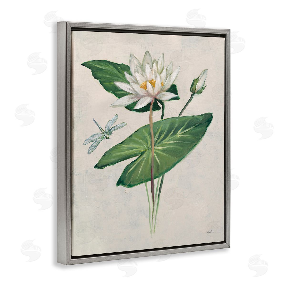 Graceful Lily Pad Grey Floating Frame Canvas Wall Art, Home Decor by Julia Purinton