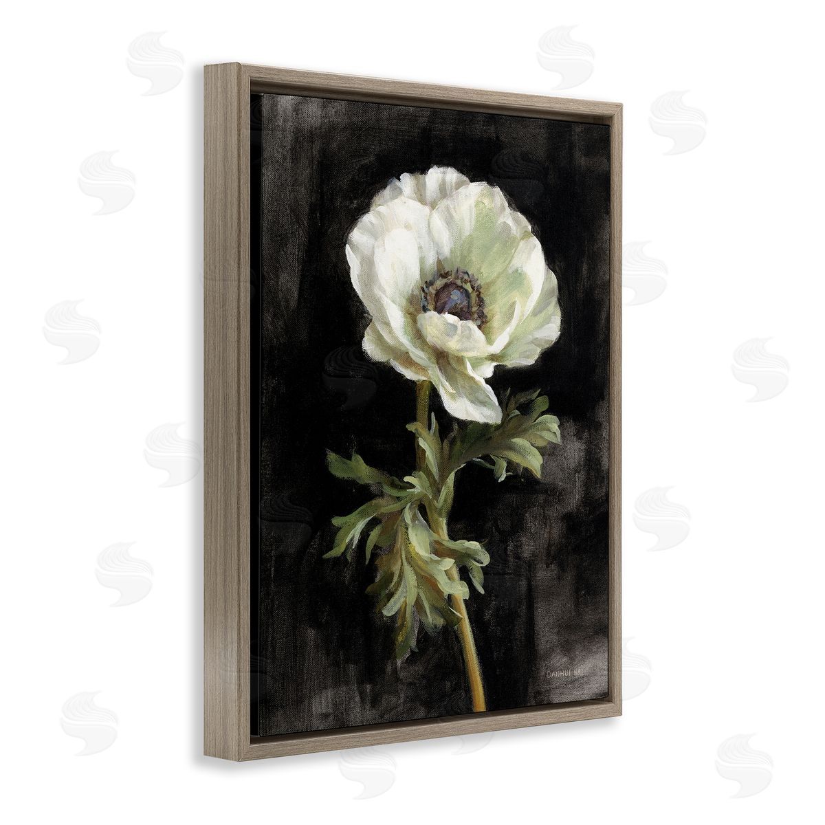 Anemone on Black Brown Floating Frame Canvas Wall Art, Home Decor by Danhui Nai