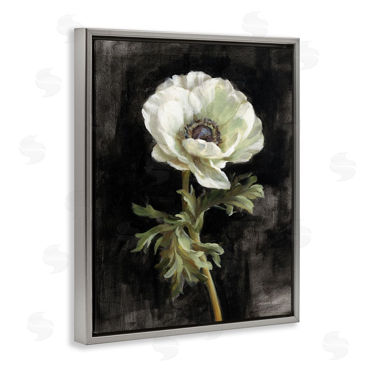 Anemone on Black Grey Floating Frame Canvas Wall Art, Home Decor by Danhui Nai