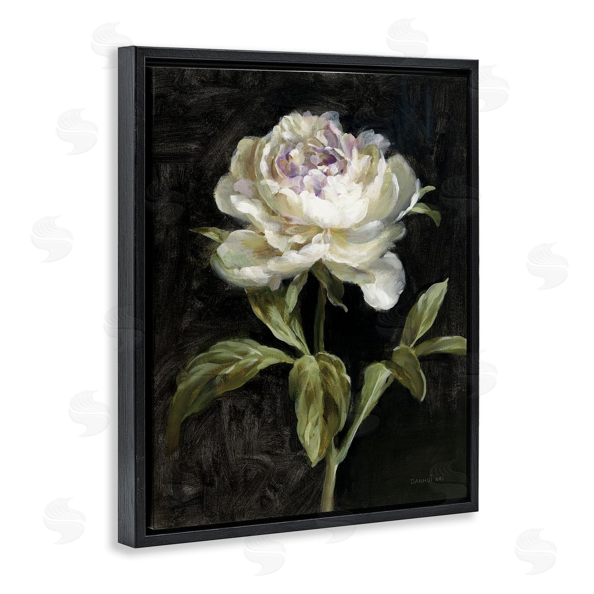 Peony on Black Black Floating Frame Canvas Wall Art, Home Decor by Danhui Nai