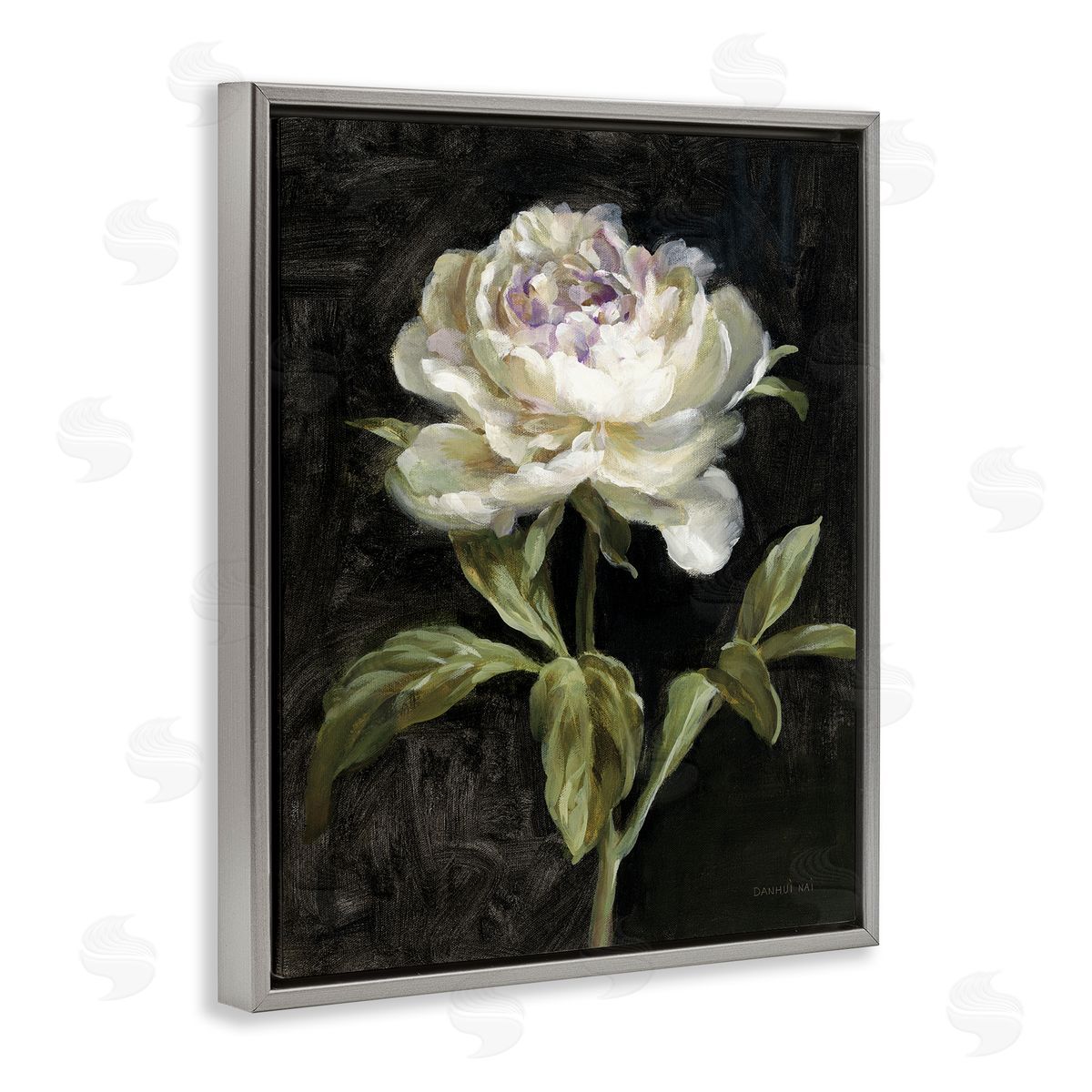 Peony on Black Grey Floating Frame Canvas Wall Art, Home Decor by Danhui Nai