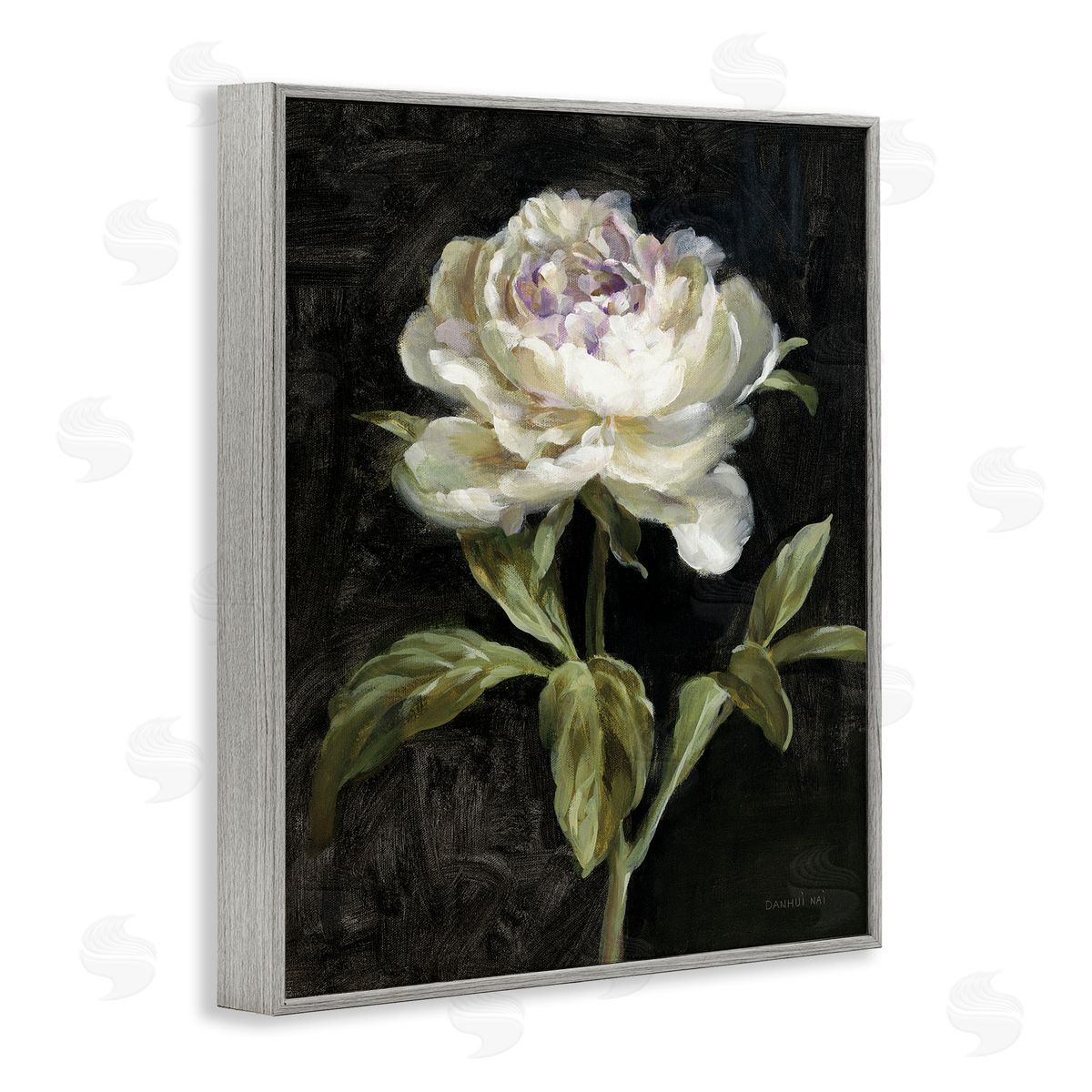 Peony on Black Grey Frame Print Wall Art, Home Decor by Danhui Nai