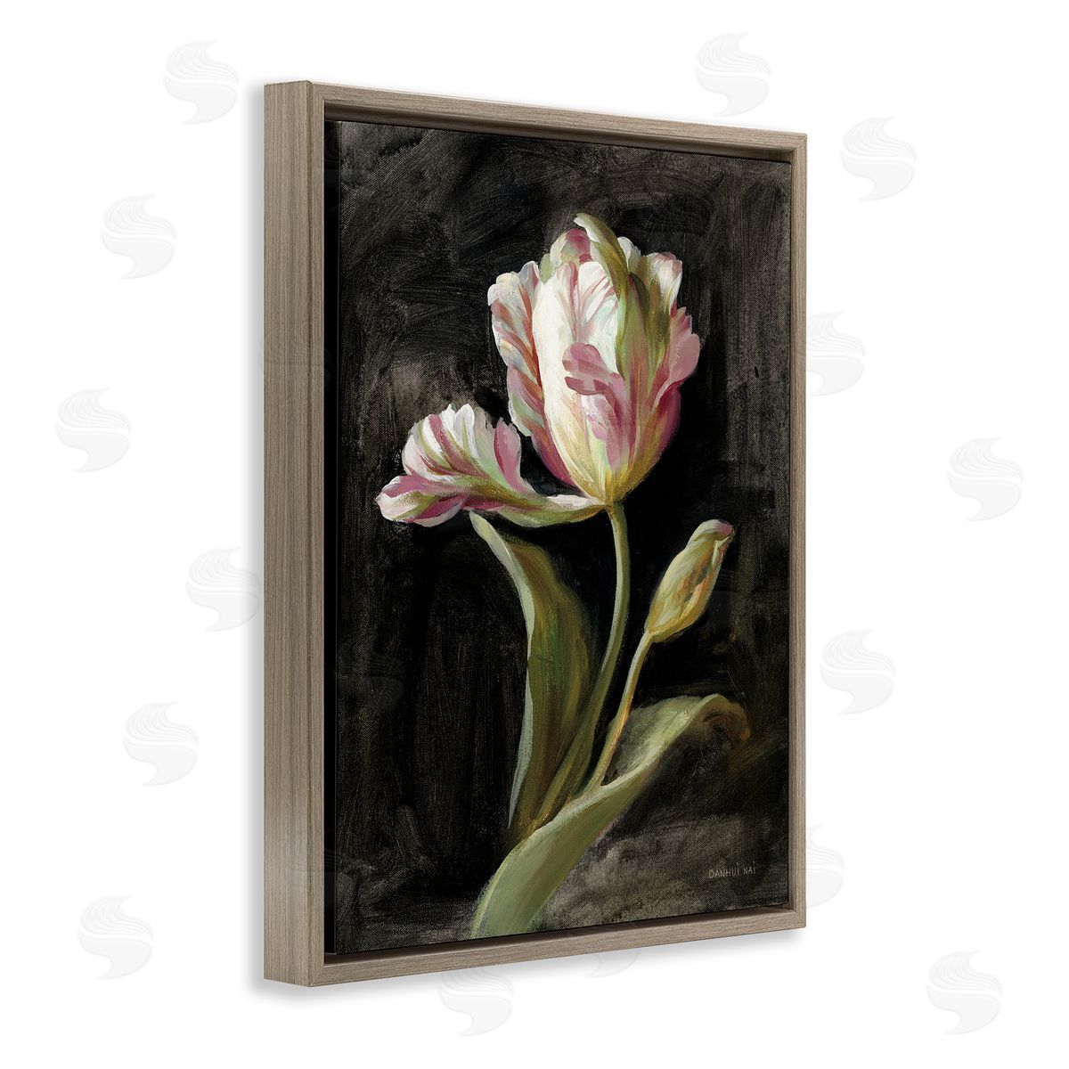 Tulip on Black Brown Floating Frame Canvas Wall Art, Home Decor by Danhui Nai