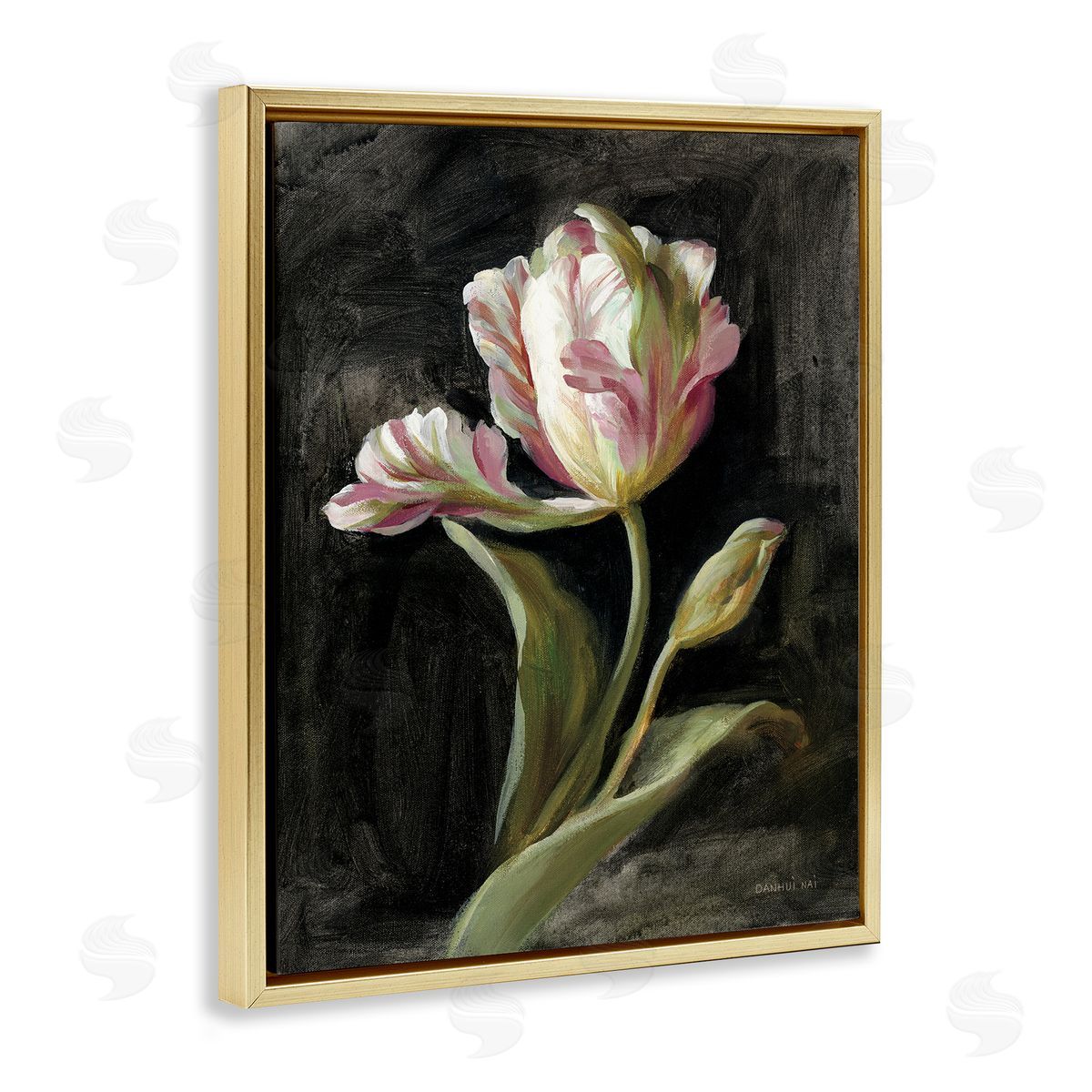 Tulip on Black Gold Floating Frame Canvas Wall Art, Home Decor by Danhui Nai