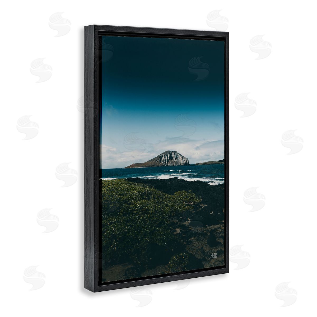 Hawaiian Rocky Shore Black Floating Frame Canvas Wall Art, Home Decor by Max Blakesberg Studios