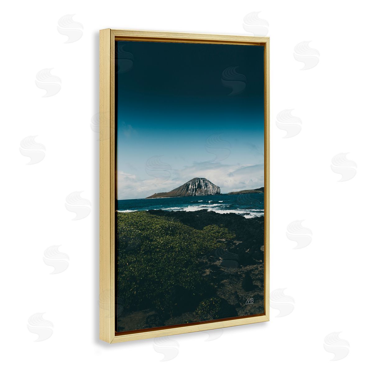 Hawaiian Rocky Shore Gold Floating Frame Canvas Wall Art, Home Decor by Max Blakesberg Studios