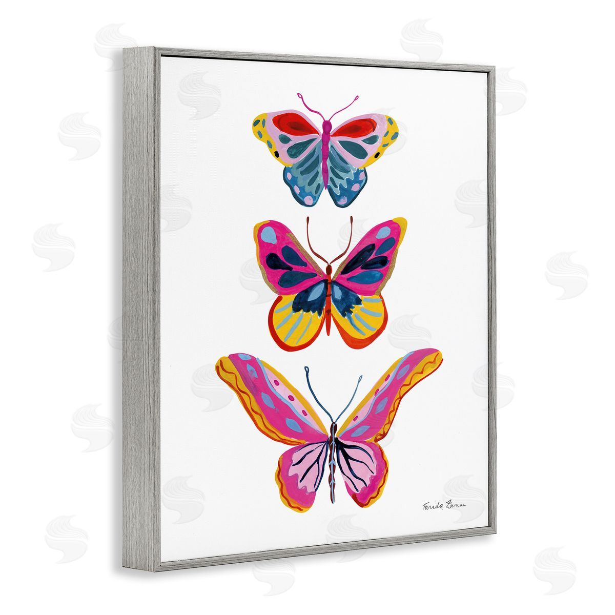 Small to Large Butterflies Grey Frame Print Wall Art, Home Decor by Farida Zaman