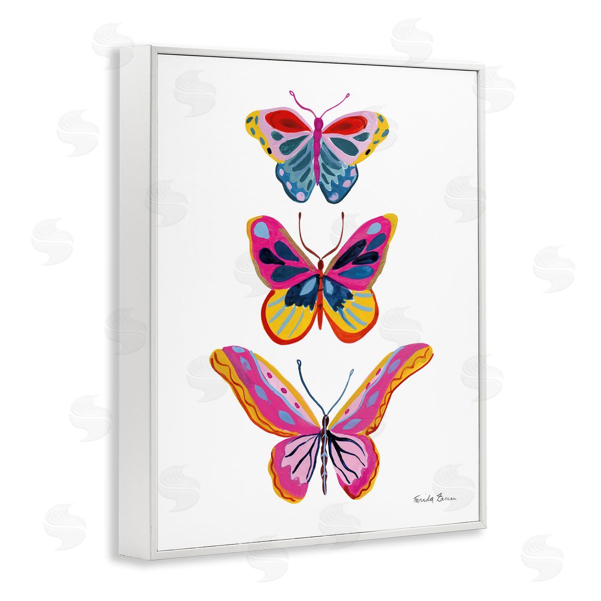 Small to Large Butterflies White Frame Print Wall Art, Home Decor by Farida Zaman