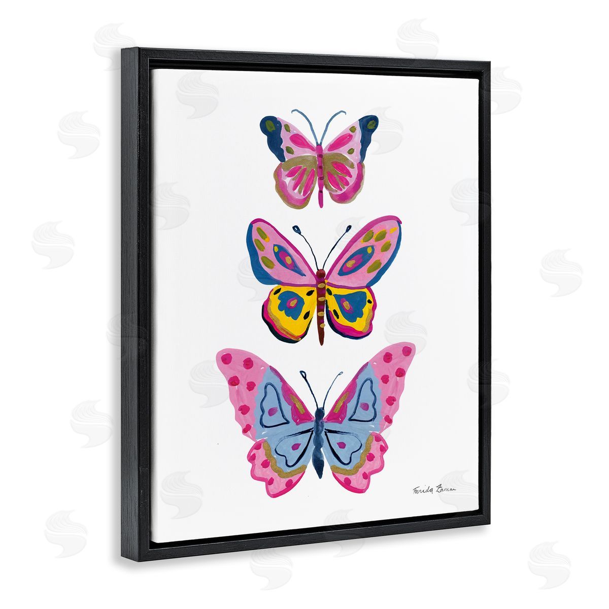 Three Butterfly Trio Black Floating Frame Canvas Wall Art, Home Decor by Farida Zaman