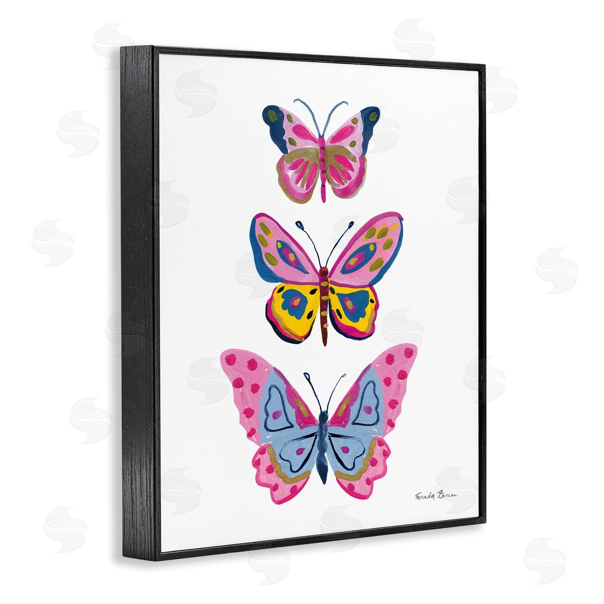 Three Butterfly Trio Black Frame Print Wall Art, Home Decor by Farida Zaman
