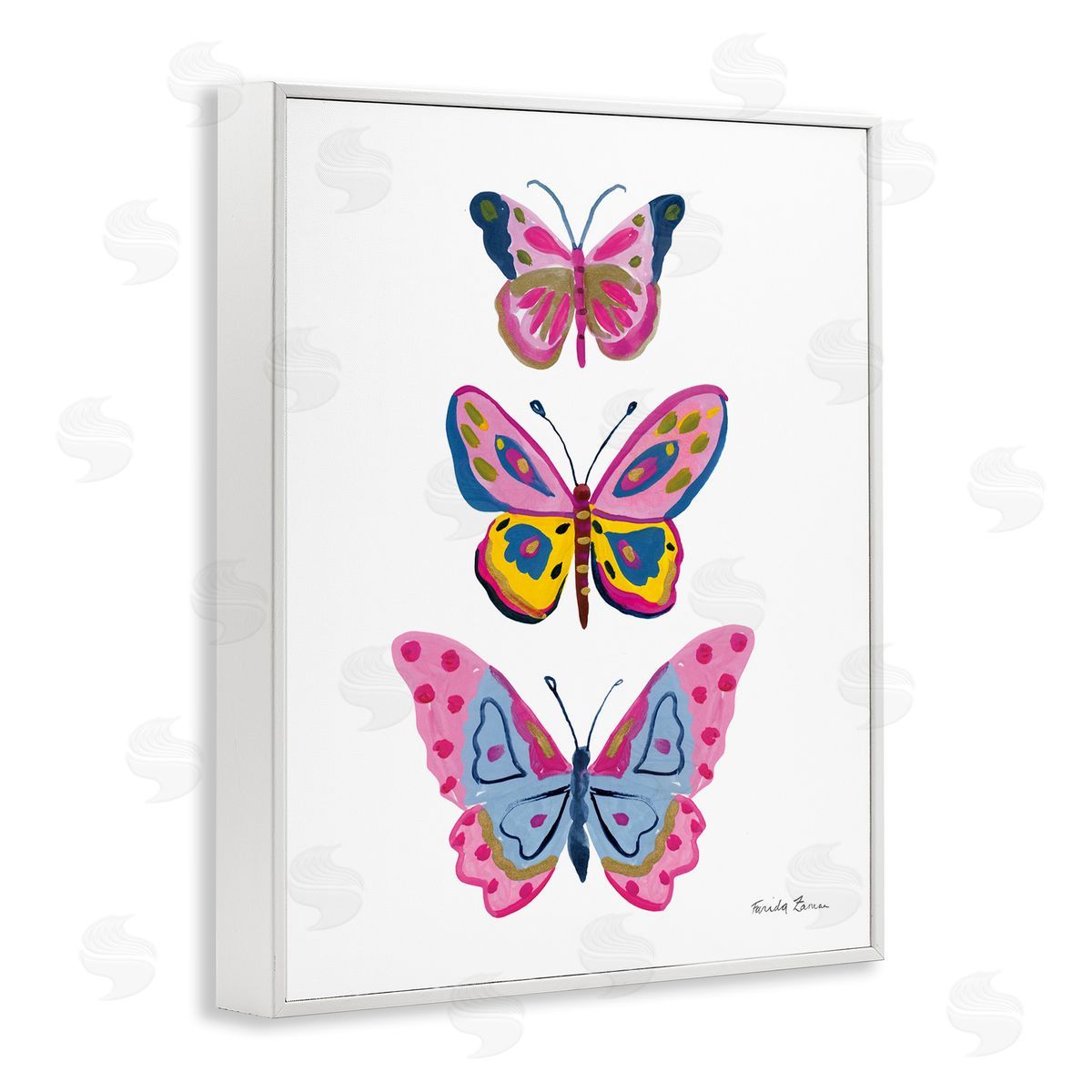Three Butterfly Trio White Frame Print Wall Art, Home Decor by Farida Zaman