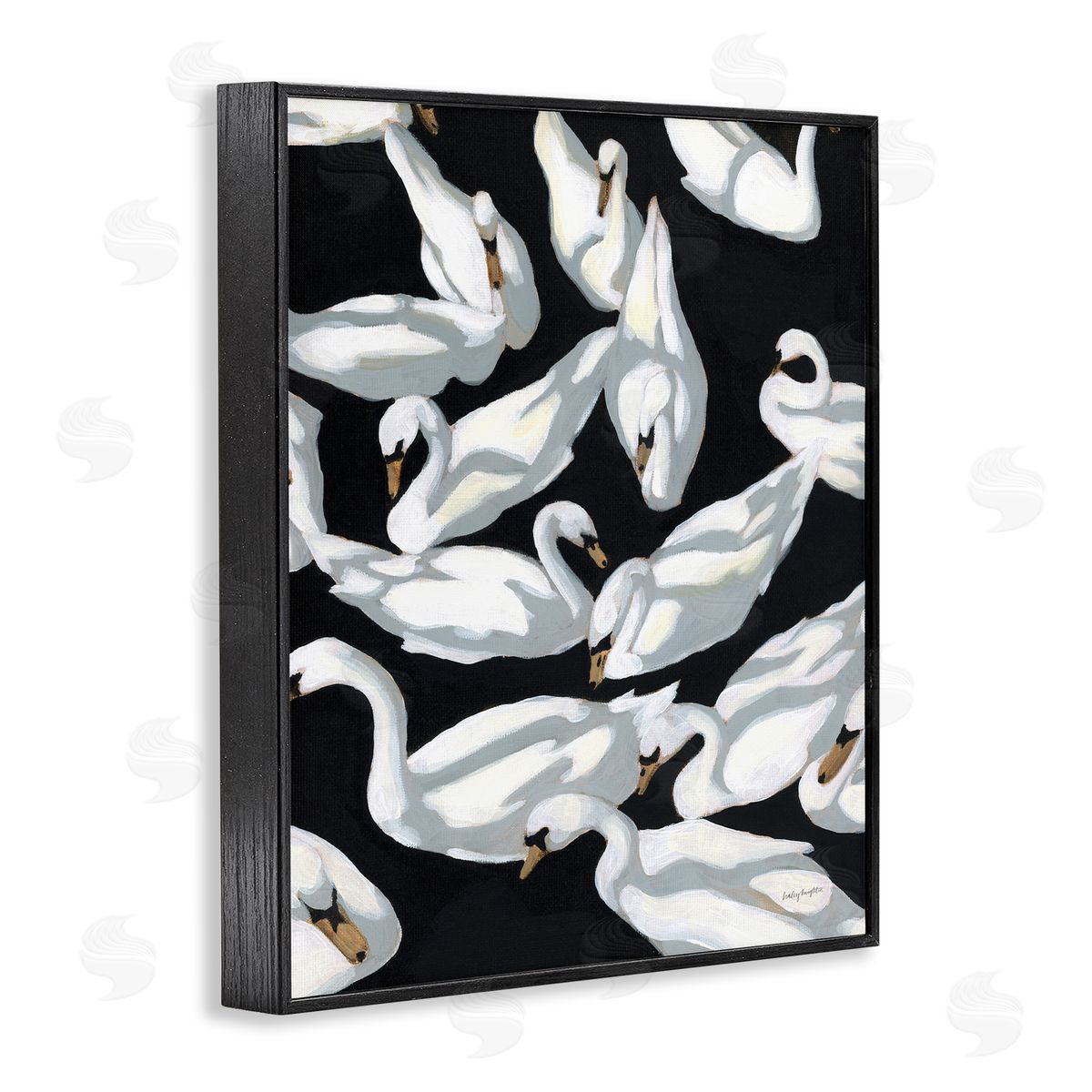 Overlapping Swans on Black Black Frame Print Wall Art, Home Decor by Haley Knighten
