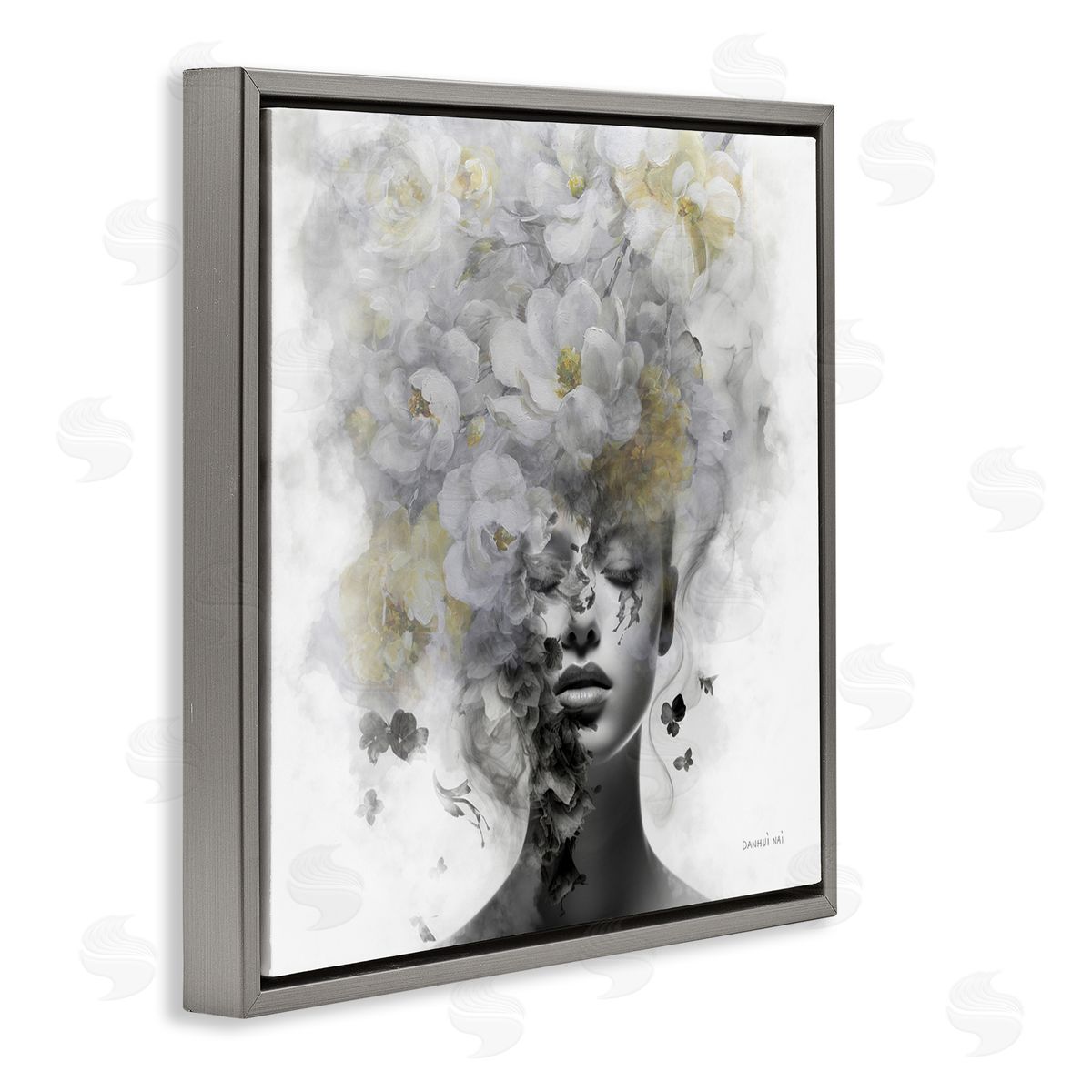 Hidden Spring Visage Grey Floating Frame Canvas Wall Art, Home Decor by Danhui Nai