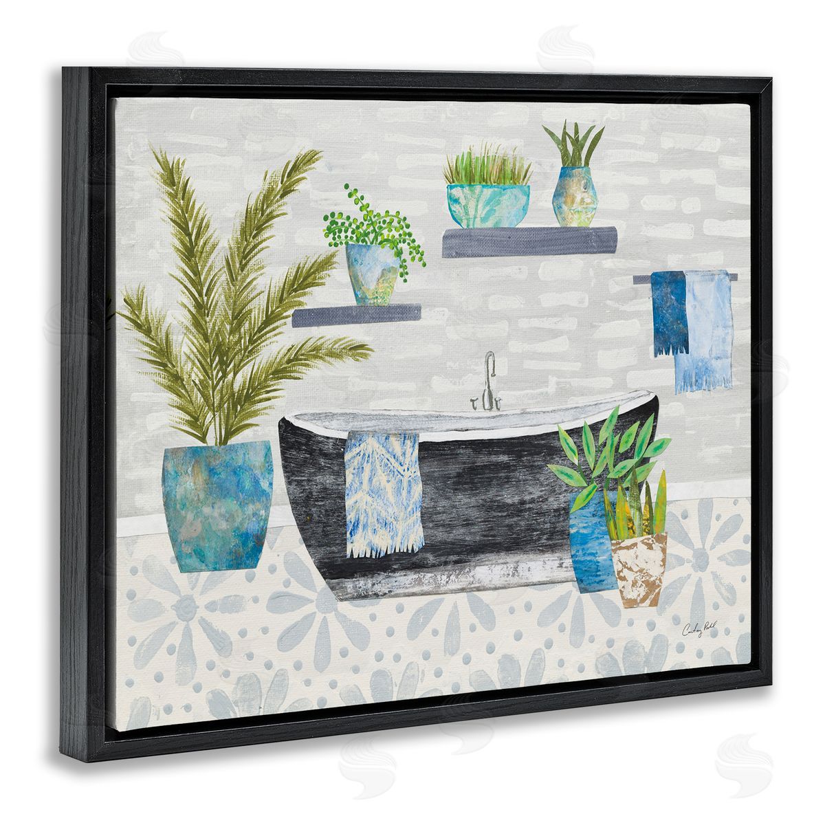 Botanical Bath & Rustic Plants Black Floating Frame Canvas Wall Art, Home Decor by Courtney Prahl
