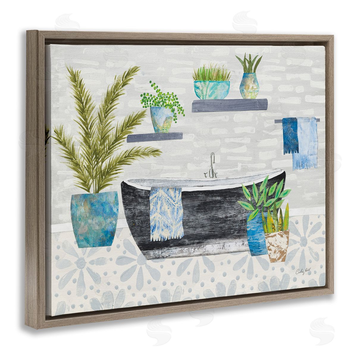 Botanical Bath & Rustic Plants Brown Floating Frame Canvas Wall Art, Home Decor by Courtney Prahl
