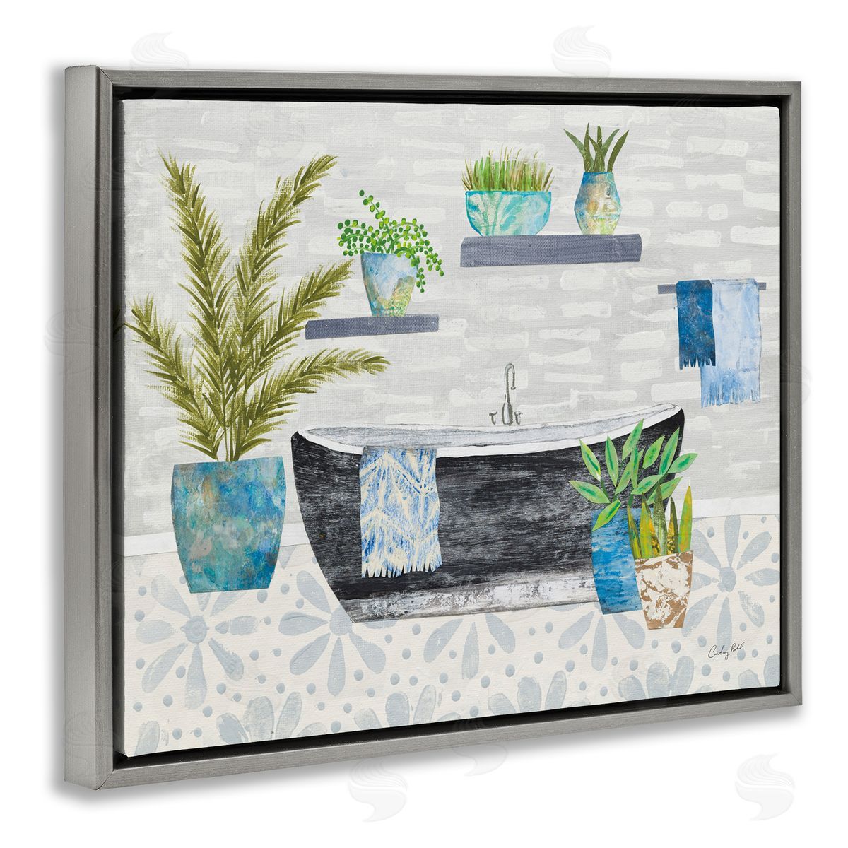Botanical Bath & Rustic Plants Grey Floating Frame Canvas Wall Art, Home Decor by Courtney Prahl
