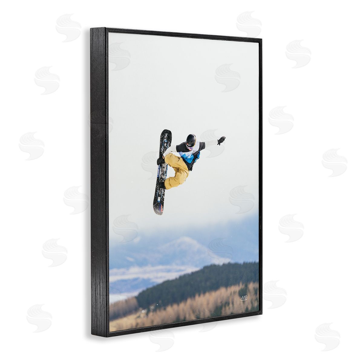Catching Air Snowboarder Black Frame Print Wall Art, Home Decor by Max Blakesberg Studios